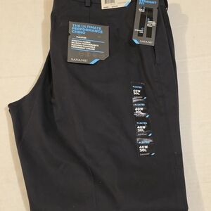 SAVANE Men's Navy No Wrinkle, Pleated Classic Fit Pants Sz 40X30